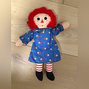 Vintage Ragedy Ann Doll Floral Blue Dress  with Red Yarn Hair